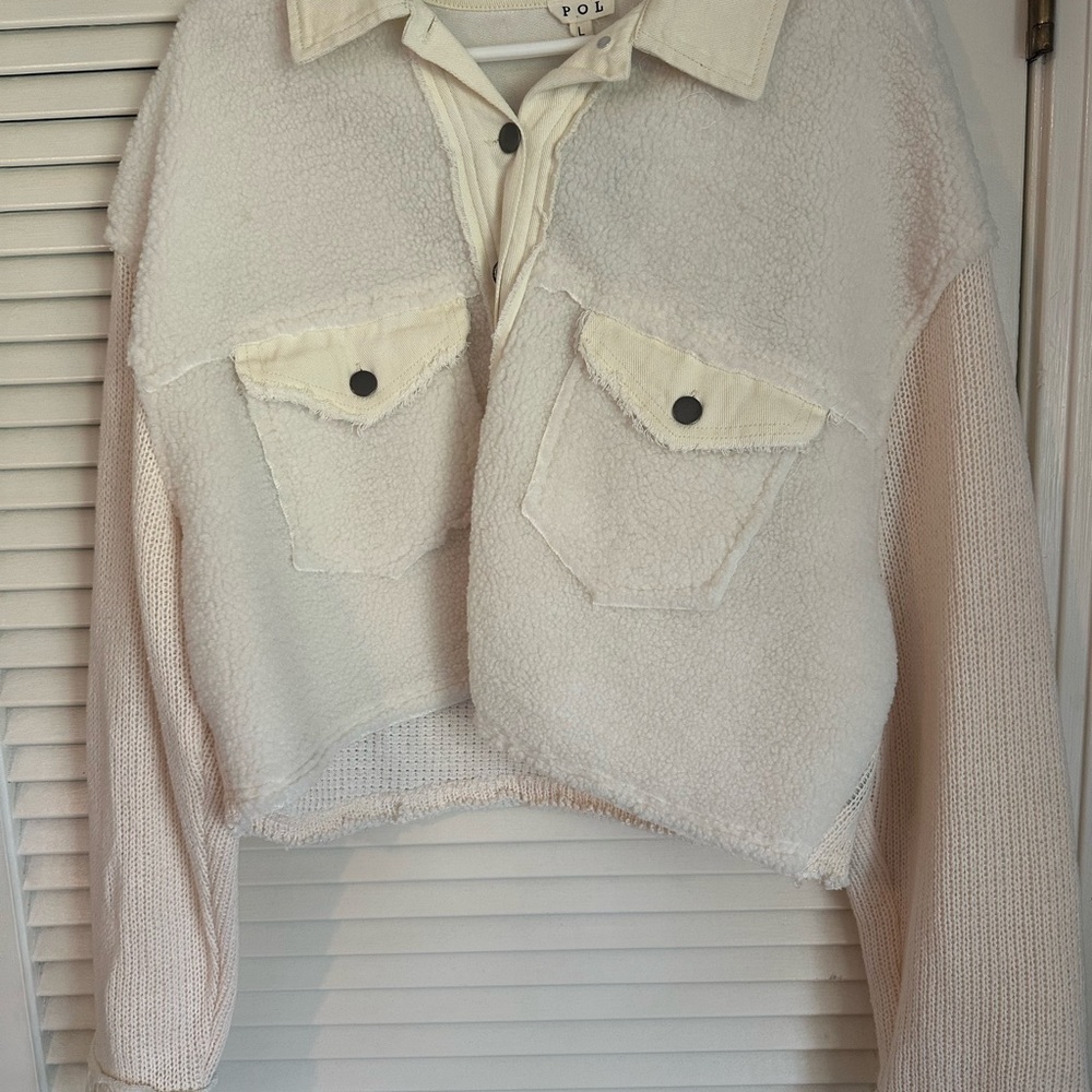 POL Cream and White Crop Top